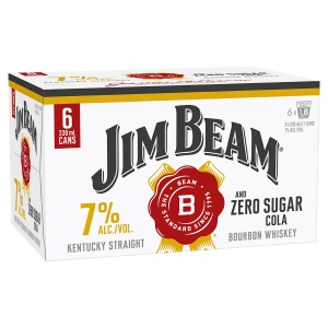 Picture of Jim Beam 7% Bourbon & Zero Cola 6pk Cans 330ml