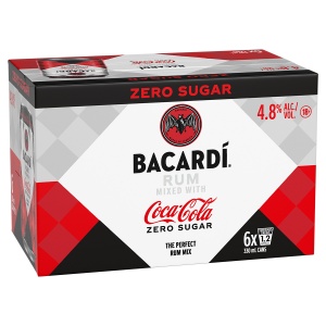 Picture of Bacardi & Coca Cola Zero 4.8% 6pk Cans 330ml